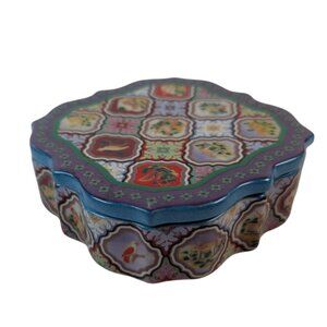Jean Dange Paris Trinket Box Bohemian Boho Design Hand Painted Porcelain 4.5" Sq